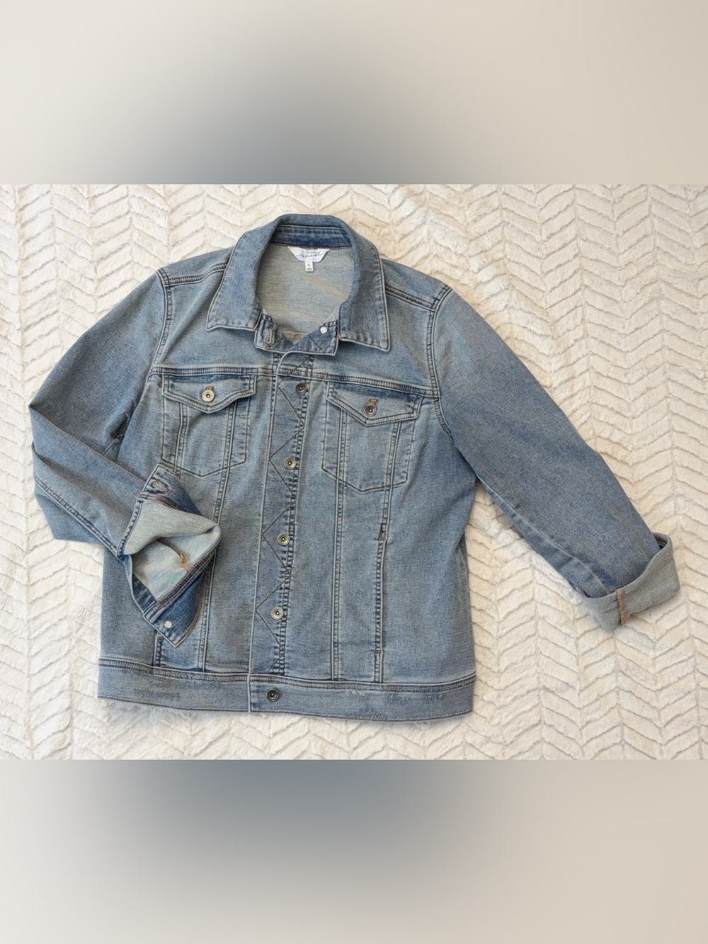 Woman Within Light Wash Denim Jacket Large Button Front Stretch Jean Jacket